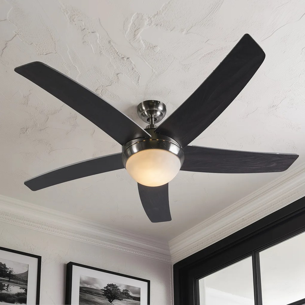 Plafondventilator staal 132cm met afstandsbediening - Cool Design, Modern E14 rond Binnenverlichting Lamp