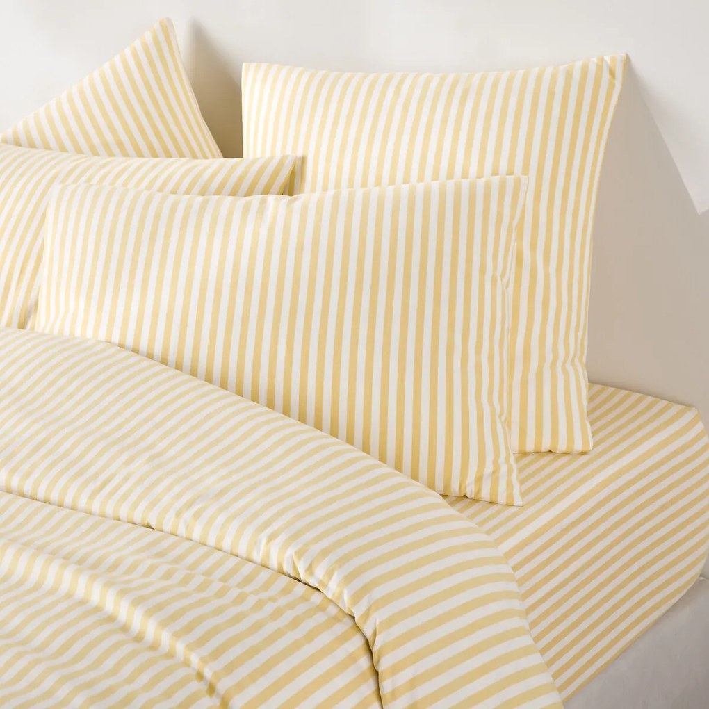 Hoeslaken katoen, omslag 30 cm, geweven-geverfde strepen, SOIZIC JAUNE