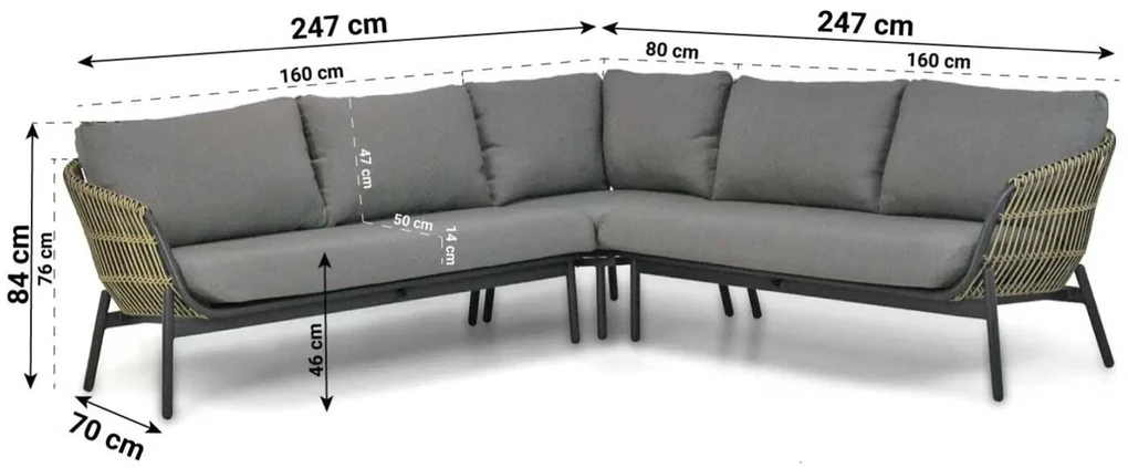 Hoek loungeset 5 personen Aluminium/wicker Taupe Coco Nathan/Ralph