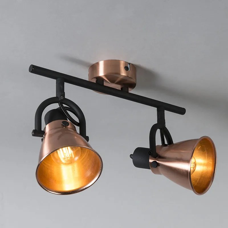 Klassieke plafondspot koper 2-lichts kantelbaar - Jos