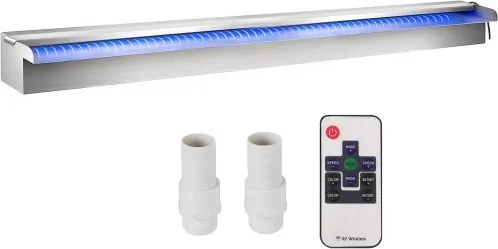 VEVOR Zwembad Waterval Overloopgoot 120 x 11,5 x 8 cm RVS Zwembad Waterval Fontein met Kleurrijke LED-strip Slangaansluiting Afstandsbediening, Corrosiebestendig voor Vijver Tuin Zwembad