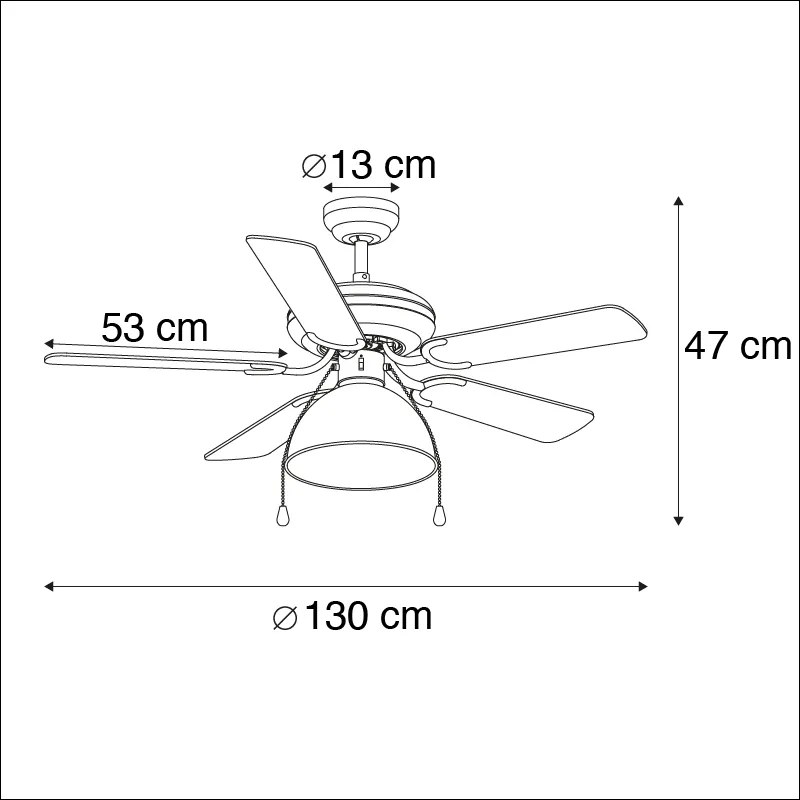Plafondventilator met lamp zwart met beige 130cm met trekschakelaar - Mistral Magna Industriele / Industrie / Industrial E27 rond Binnenverlichting Lamp