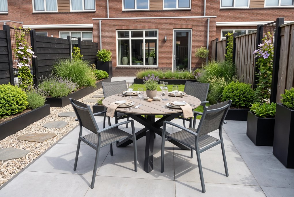 Tuinset Ronde Tuintafel 4 personen 125 cm Aluminium Grijs Lifestyle Garden Furniture Sella/Ancona