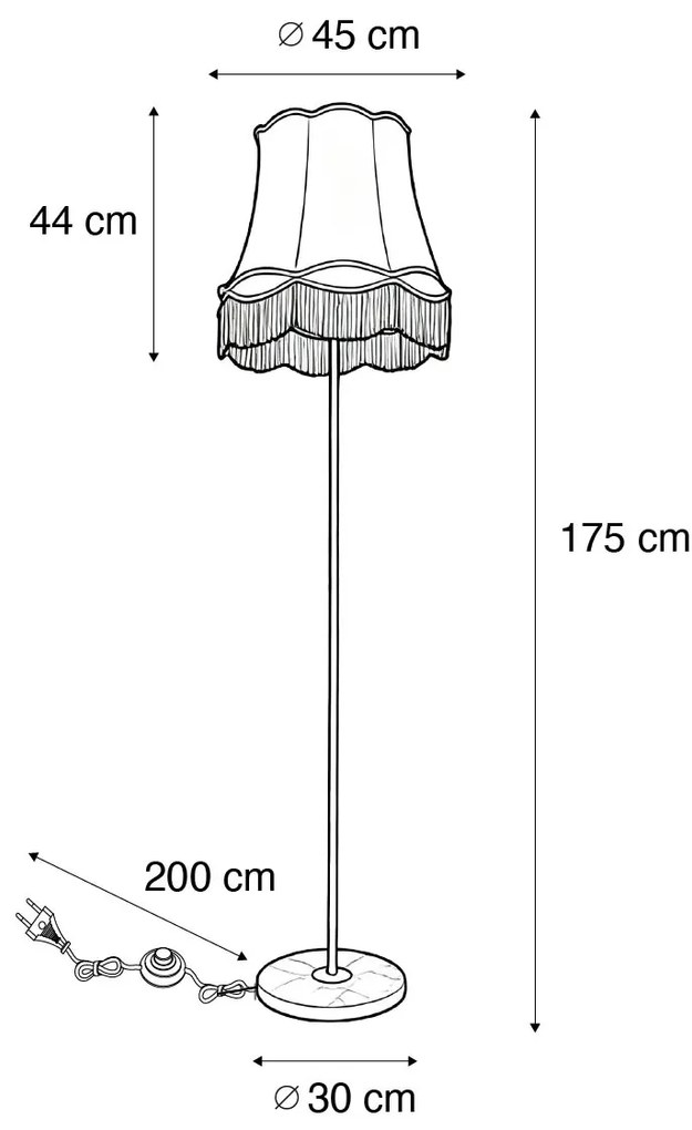 Retro vloerlamp messing met Granny kap groen 45 cm - Kaso Retro E27 rond Binnenverlichting Steen / Beton Lamp