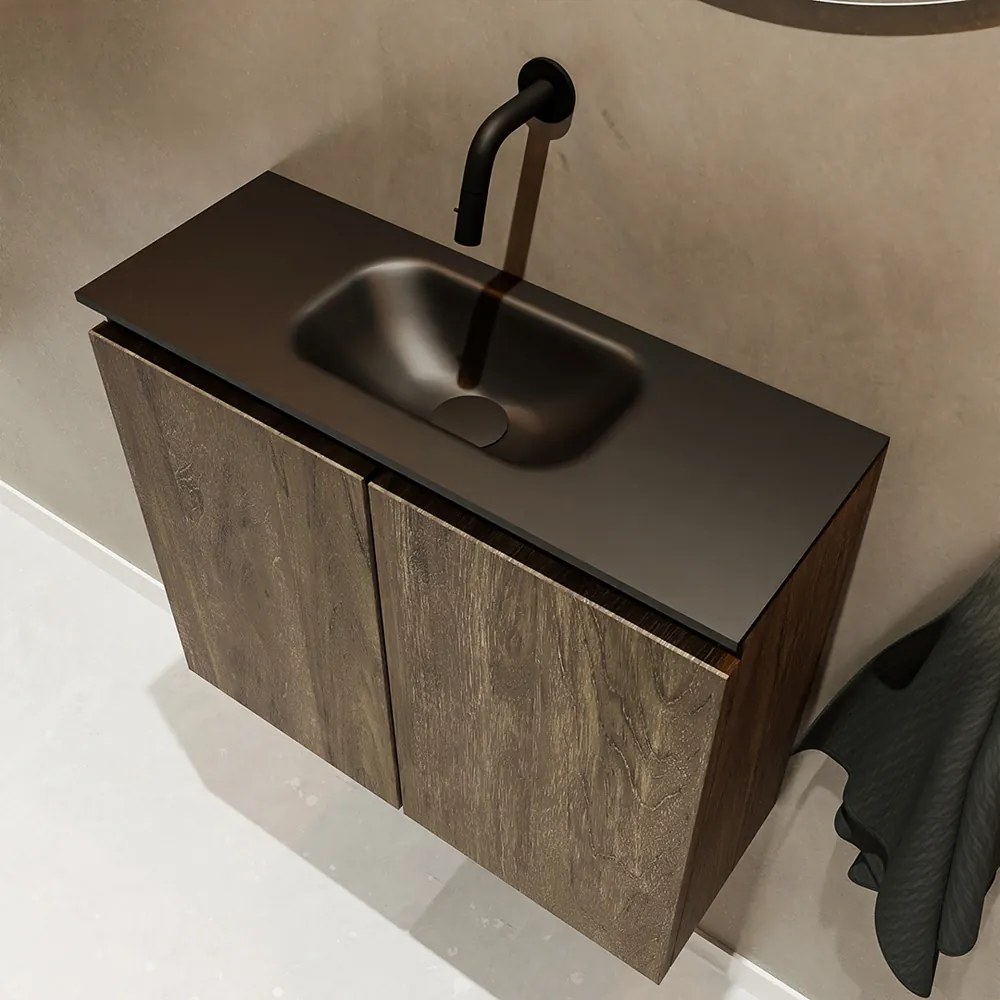 Mondiaz Ture 60cm toiletmeubel dark brown met wastafel urban midden geen kraangat