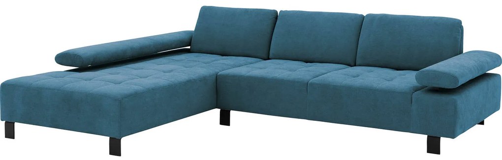 Goossens Bank Alvin blauw, stof, 3-zits, modern design met chaise longue links