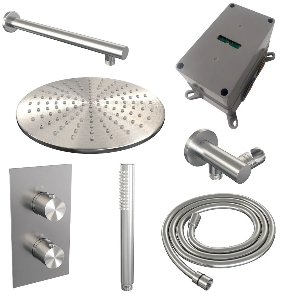 Brauer Brushed Edition complete inbouw regendouche met staafhanddouche, rechte wandarm en hoofddouche 30cm set 26 RVS geborsteld PVD