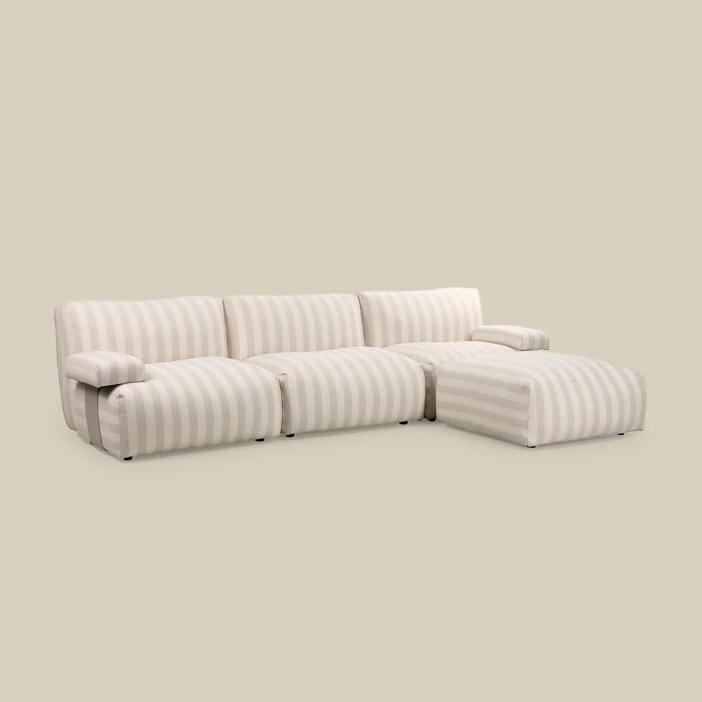 Modulaire Bank Met Hocker Strepen Beige Wit