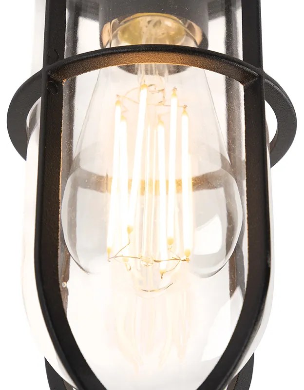 Landelijke buitenplafondlamp zwart met glas IP44 - Elza