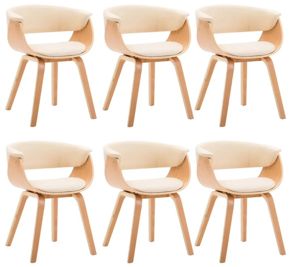 vidaXL Eetkamerstoelen 6 st gebogen hout en kunstleer crème