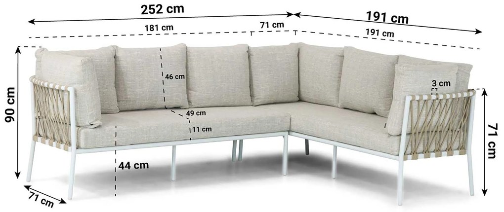 Dining Loungeset 7 personen Aluminium/rope Wit  Lifestyle Garden Furniture Boretti