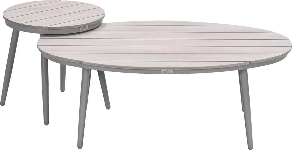Garden Impressions Lucas bijzettafels taupe - teak look - Ø50x48 cm & 120x75x45 cm
