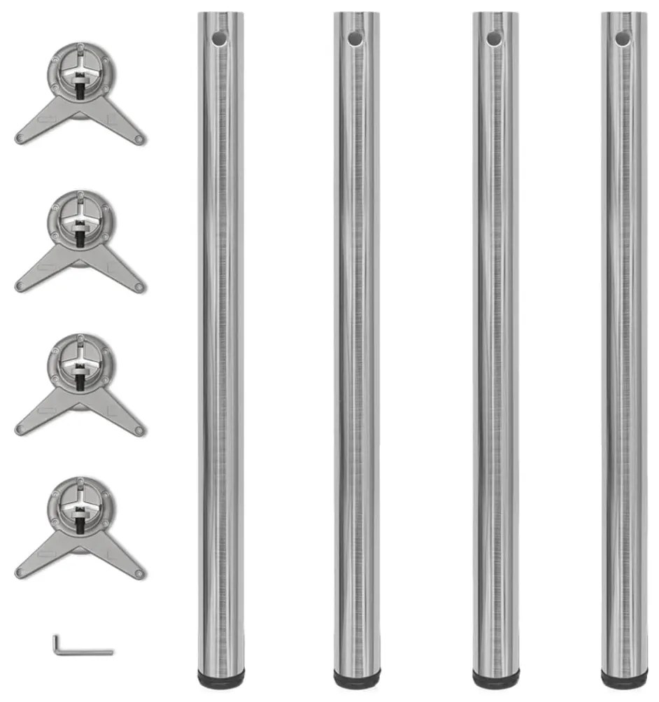 vidaXL 242137 4 Height Adjustable Table Legs Brushed Nickel 870 mm