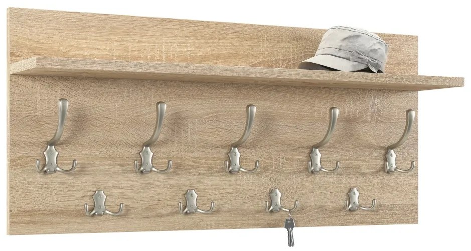 FINLO Sonoma Eik / Grepen Satijn Nikkel - MODERNE MUURHANGER MET PLANK VOOR IN DE GANG 90 cm