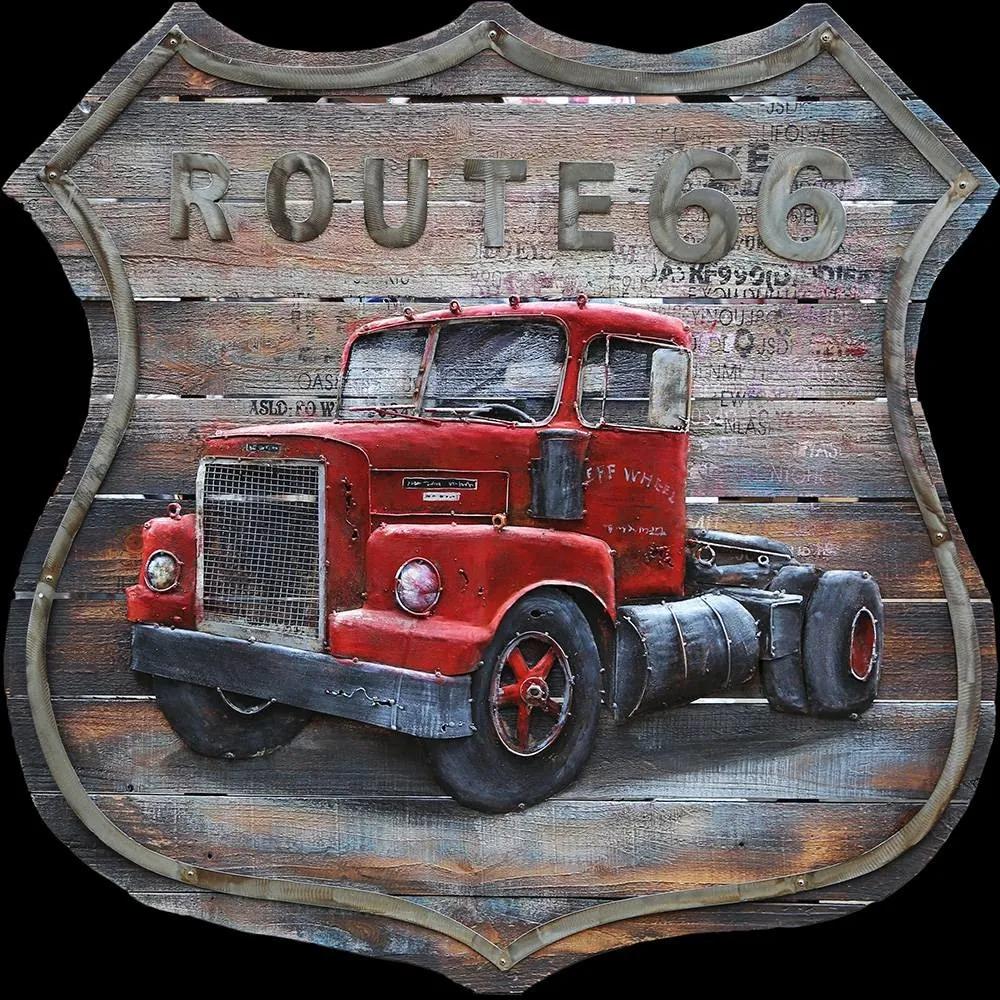 Schilderij - metaalschilderij -Rode truck , route 66 ,100x100cm
