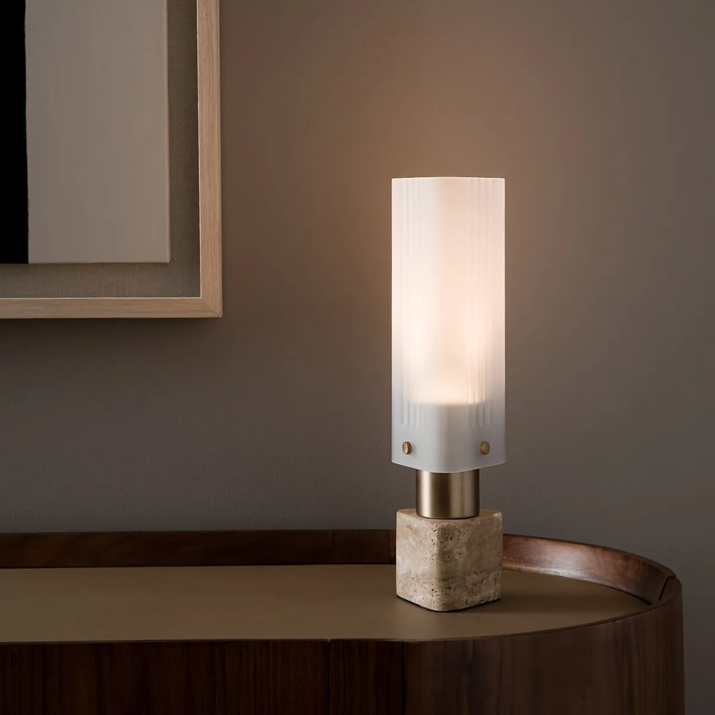Lamp glas/travertijn, Strozzi, design E.Gallina,&