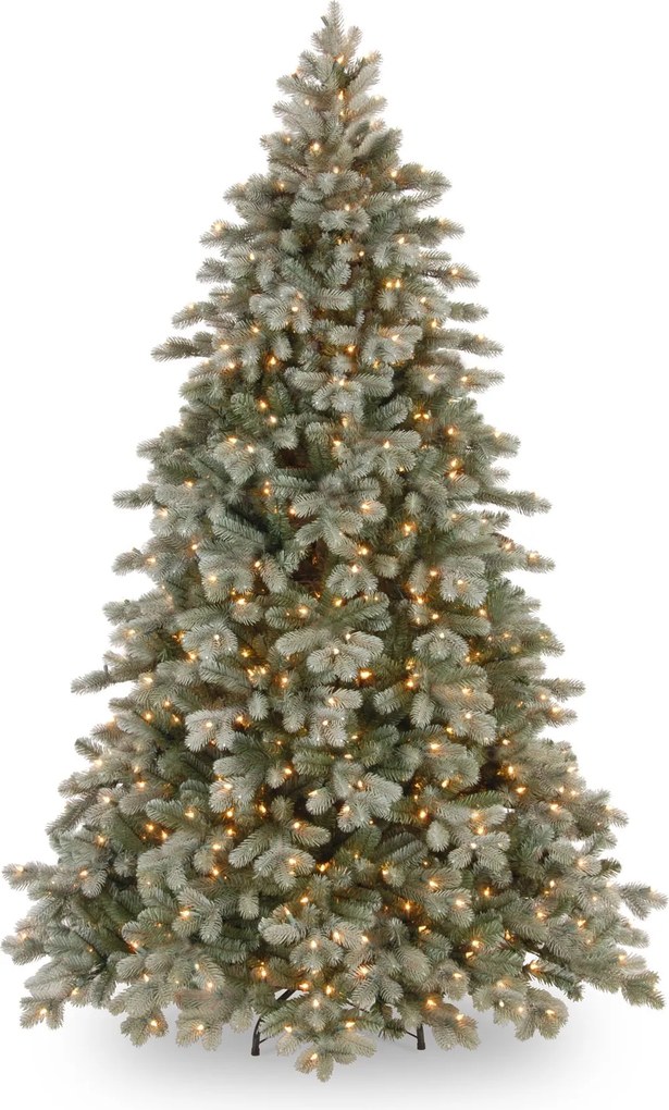 Poly Frosted Colorado Hinged verlichte kunstkerstboom - 243 cm - Bevroren blauw - Diameter 170 cm - 2544 tips - 650 ledlampjes (warm wit) - Metalen voet