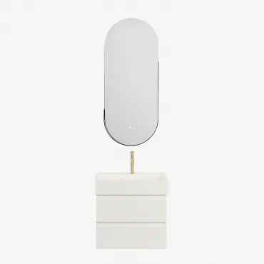 Badkamermeubelset Van Hout En Essenhoutfineer Met Geïntegreerde Wastafel Ona Wit & Oval Led And Antifog Black 45x105 Cm Vacson & Goud - Sklum
