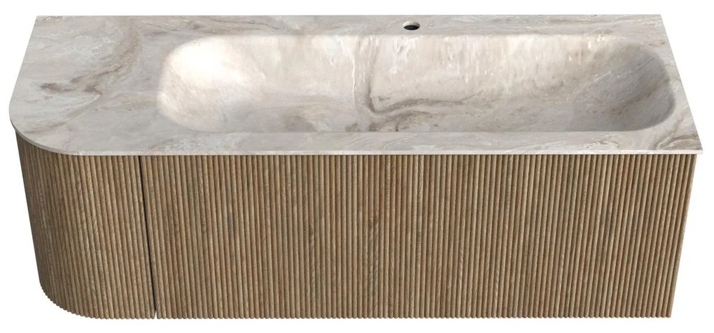 Mondiaz Kurve-dlux 125cm badmeubel ronding links dusk met 1 lade en deur en wastafel big medium kraangat rechts frappe
