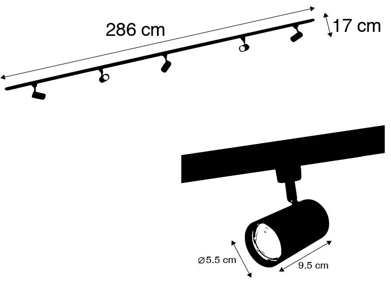 Smart 1-fase railsysteem 5 Spot / Opbouwspot / Plafondspots incl. 5 GU10 zwart - Iconic Jeana Modern GU10 Binnenverlichting Lamp