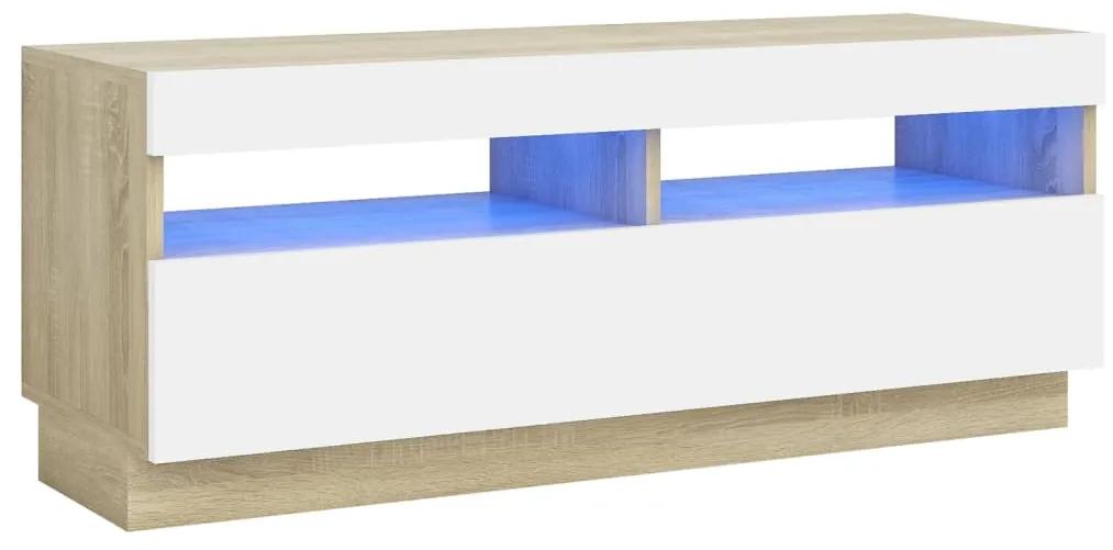 vidaXL Tv-meubel met LED-verlichting 100x35x40 cm wit en sonoma eiken