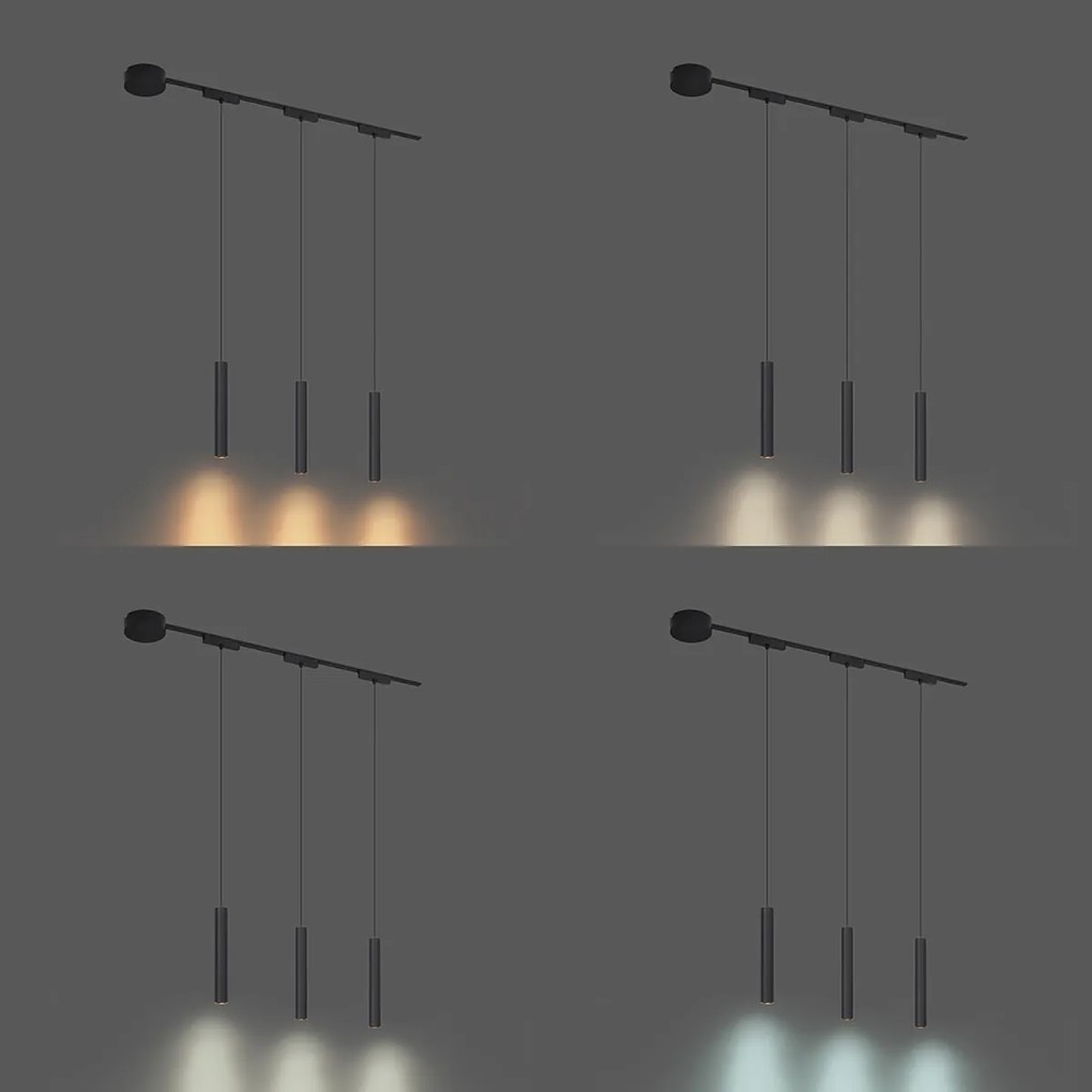 Modern railsysteem met 3 hanglampen zwart 1-fase - Magnetic Cassie