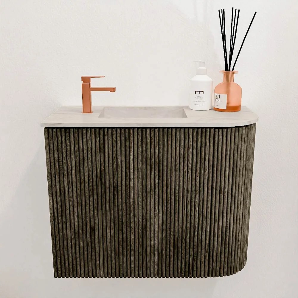 Mondiaz Joya DLux 50cm toiletmeubel ronding rechts shadow met wastafel faye links 1 kraangat ostra