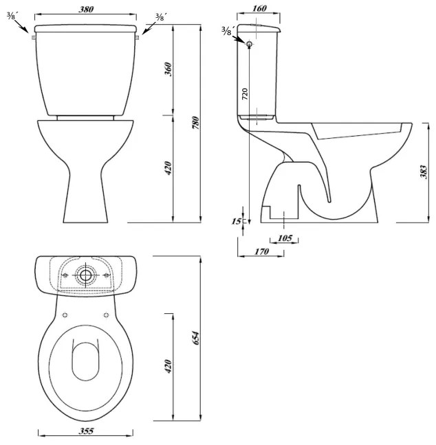 Aqualine Miguel toilet zonder zitting wit