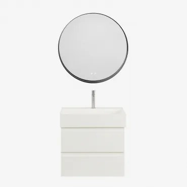 Badkamermeubelset Van Hout En Essenhoutfineer Met Geïntegreerde Wastafel Ona Wit & Round Led And Antifog Zwart Ø80 Cm Kimacs - Sklum