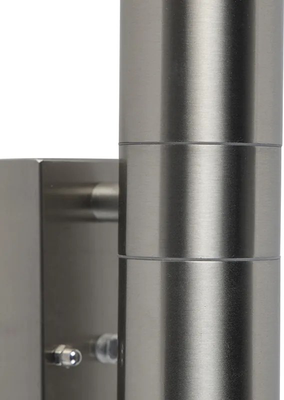 Buiten wandlamp staal 2-lichts IP44 met schemersensor - Duo