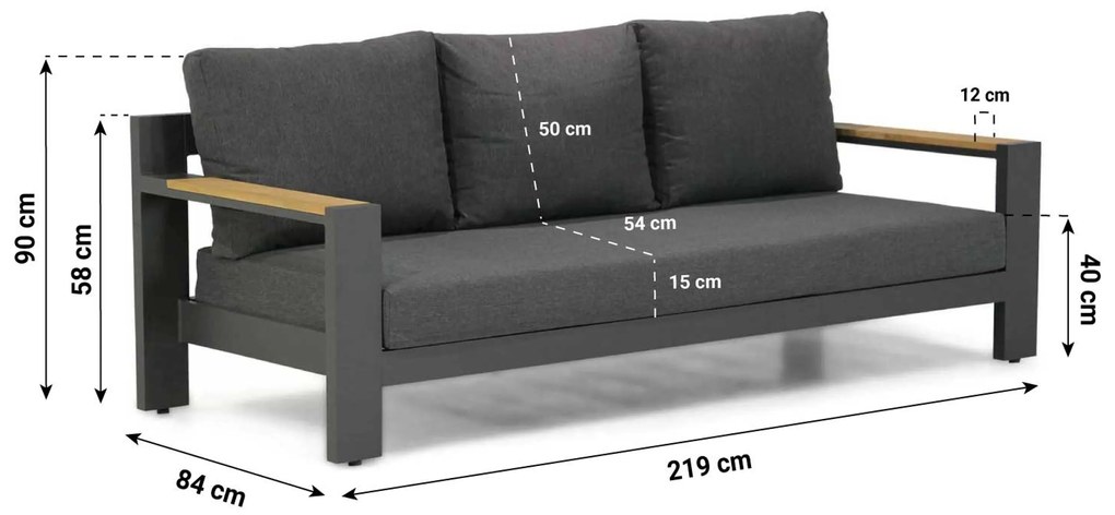 Stoel en Bank Loungeset 5 personen Aluminium/Aluminium/teak Grijs Lifestyle Garden Furniture Milano