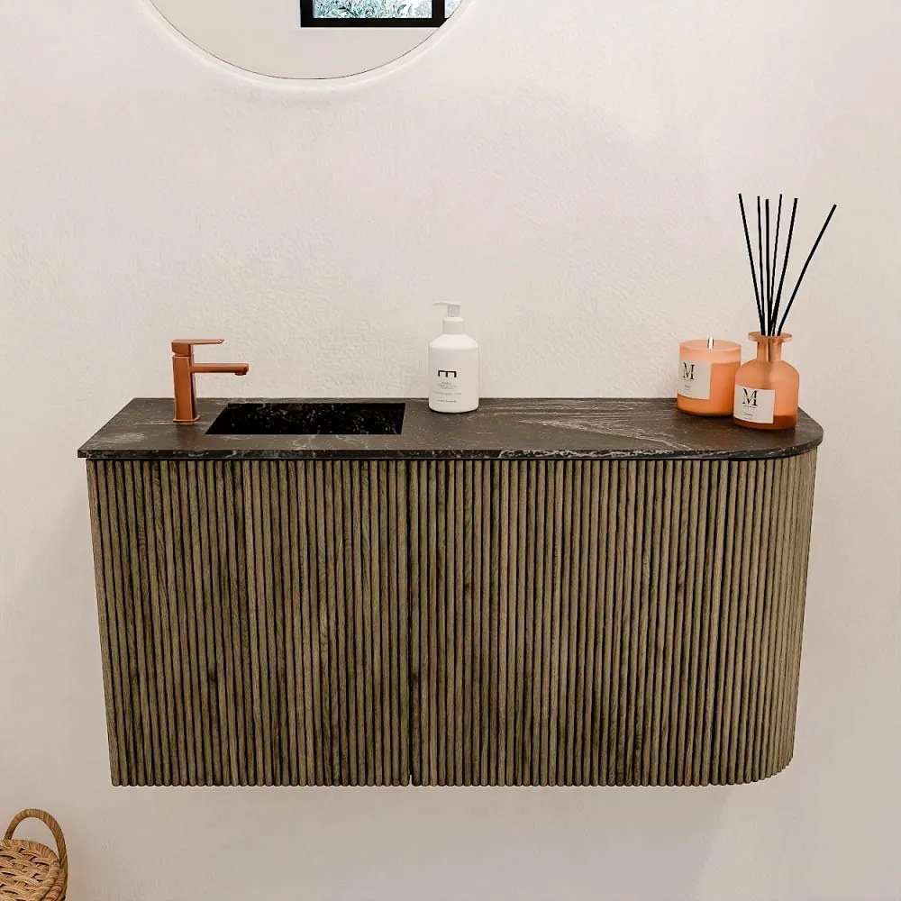 Mondiaz Joya DLux 80cm toiletmeubel ronding rechts dusk met wastafel faye links 1 kraangat lava