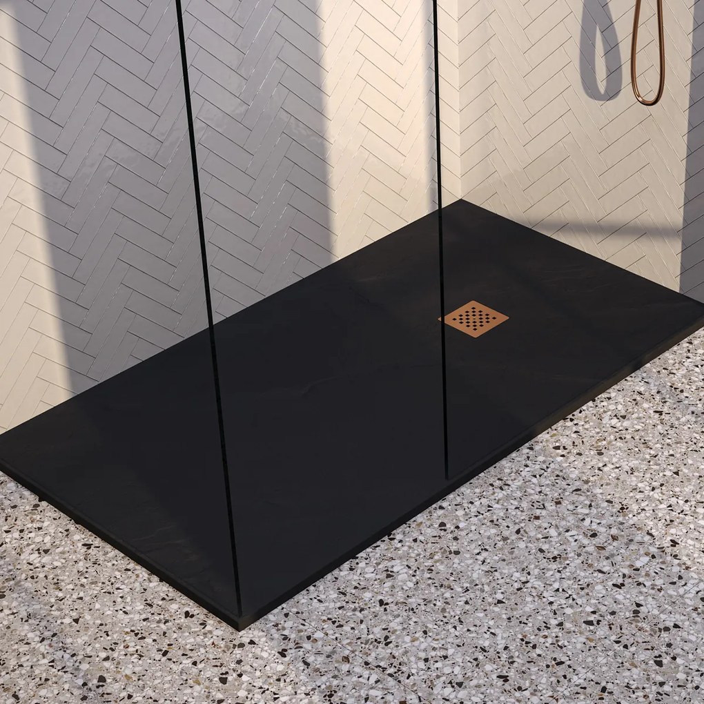 Brauer Asteroid douchevloer 90x180cm mineraalmarmer zwart mat