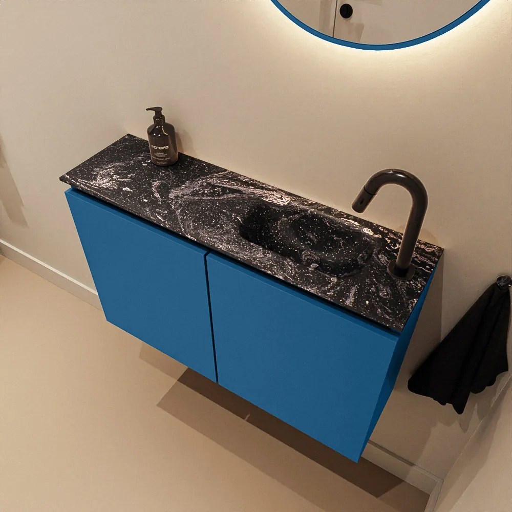 Mondiaz Ture DLux toiletmeubel 80cm jeans met wastafel lava rechts met kraangat