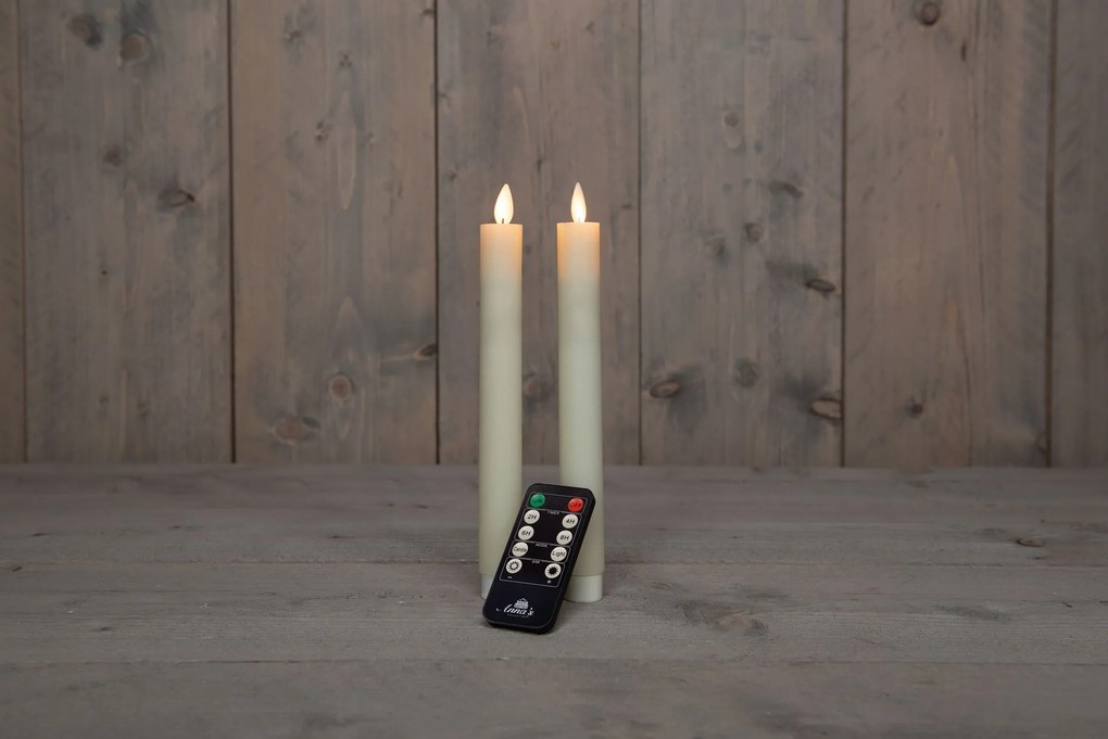 Anna's Collection - Led dinerkaars - ivoor - H 23cm - set van 2 stuks - met afstandsbediening
