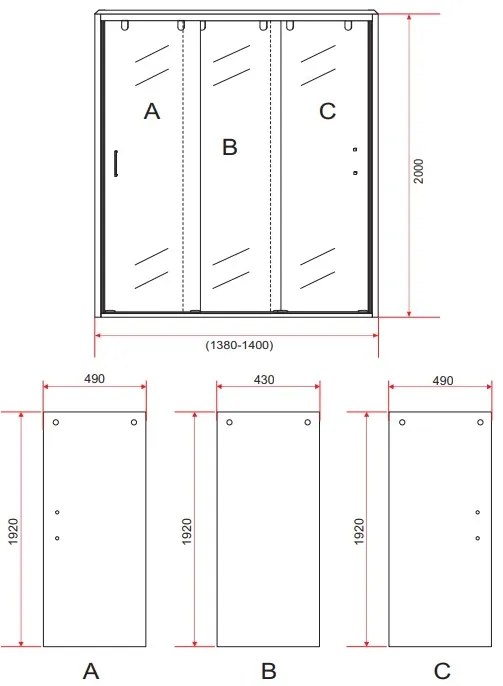 Sanigoods Toru schuifdeur 3-delig 140cm chroom