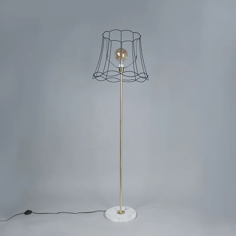 Retro vloerlamp messing met Granny frame zwart 45 cm - Kaso Retro Minimalistisch E27 Draadlamp rond Binnenverlichting Lamp