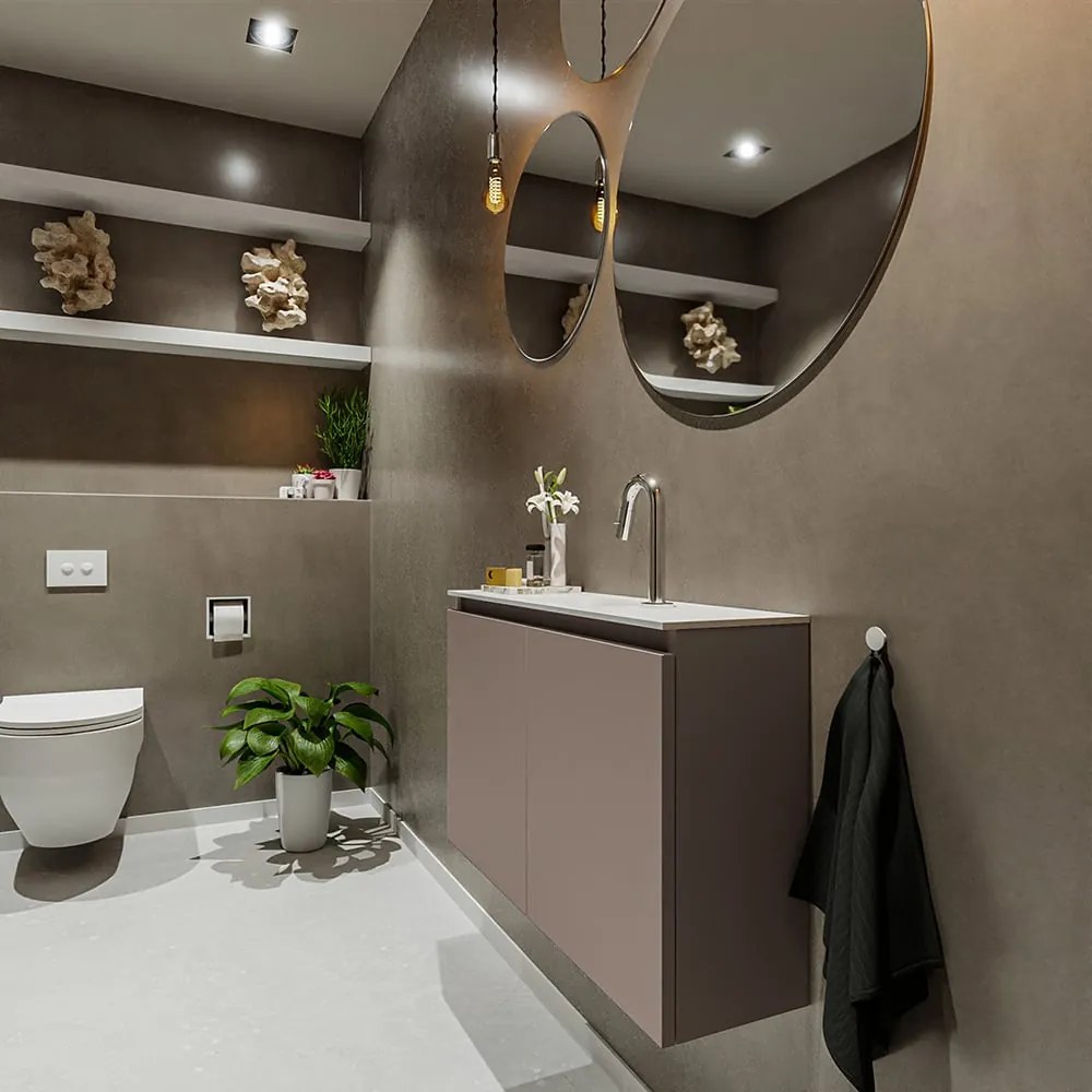 Mondiaz Ture 80cm toiletmeubel smoke met wastafel talc midden 1 kraangat