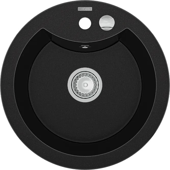 Mexen Diego granieten spoelbak 1-komoer 488 x 480 mm, zwart, sifon chroom - 6512481000-77