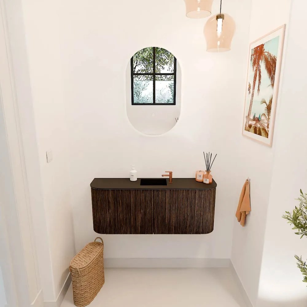 Mondiaz Joya 105cm toiletmeubel ronding links/rechts walnut met wastafel faye midden 1 kraangat urban