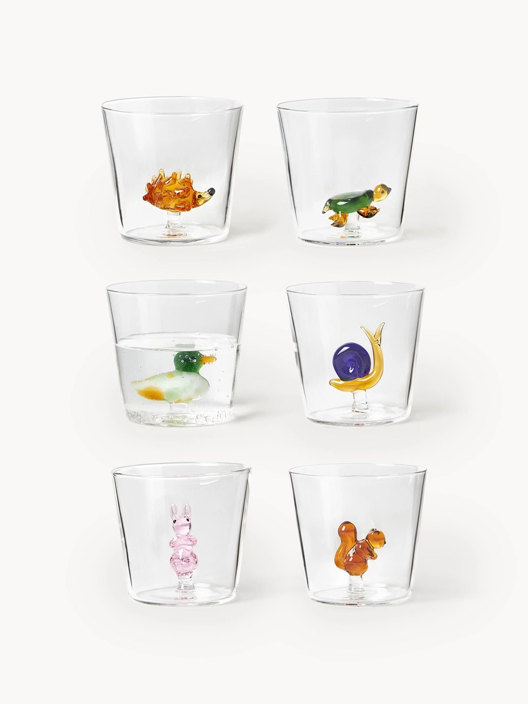 Handgemaakte waterglazen Animal Farm van borosilicaatglas, 6 stuks