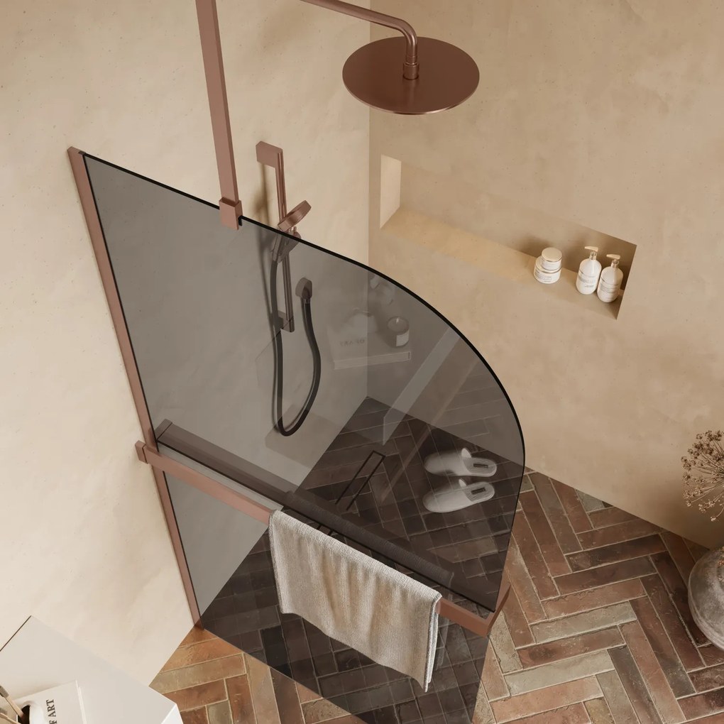 Saniclear Eclipse afgeronde inloopdouche 80cm geborsteld koper met rookglas en handdoekhouder
