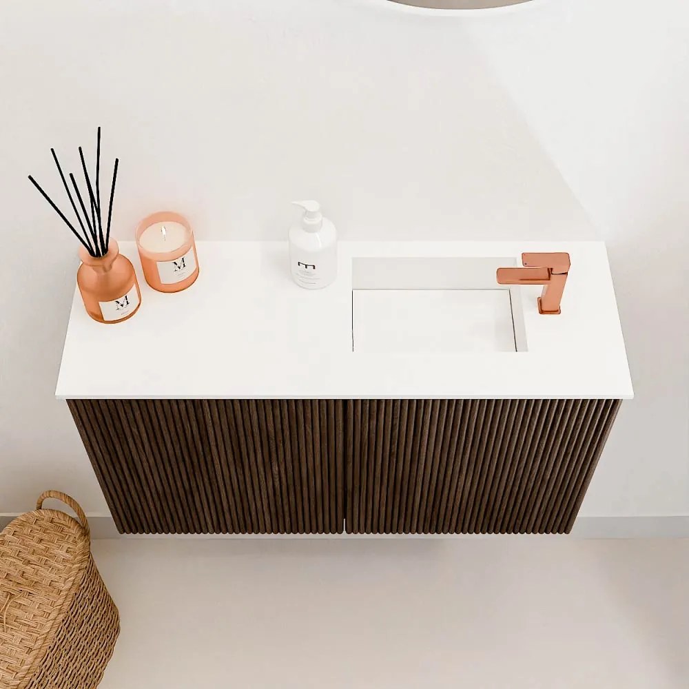 Mondiaz Joya 70cm toiletmeubel walnut met wastafel faye rechts 1 kraangat talc