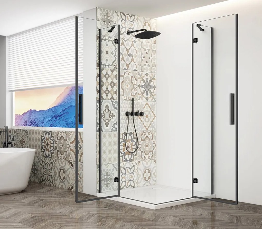 Gelco Trinity douchecabine met hoekinstap 90x100cm helder glas zwart mat