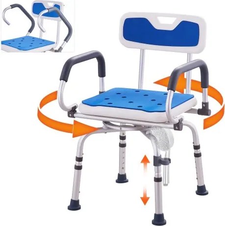 VEVOR Douche Draaistoel 360 graden Verstelbare Douchestoel met Draaibare Armleuningen voor Binnendouches of Baden, Antislip Draaibare Badkuip Douchestoel voor Ouderen, Gehandicapten en Gewonde Personen