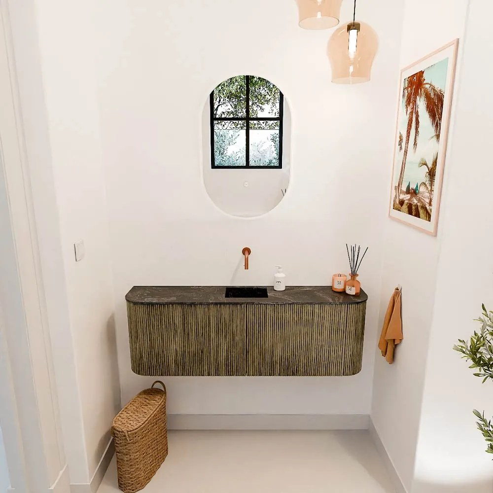 Mondiaz Joya DLux 125cm toiletmeubel ronding links/rechts dusk met wastafel faye midden zonder kraangat lava