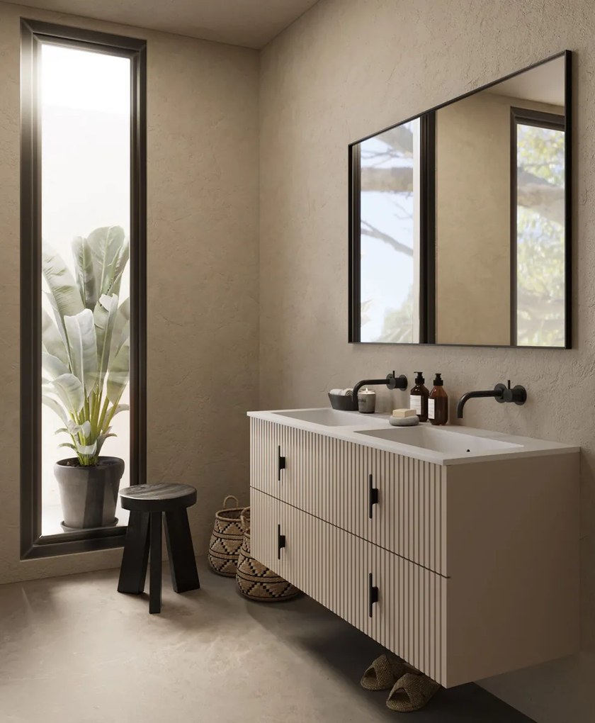 Muebles Avila badmeubel ribbelfront 120cm macchiato met dubbele wastafel zonder kraangaten