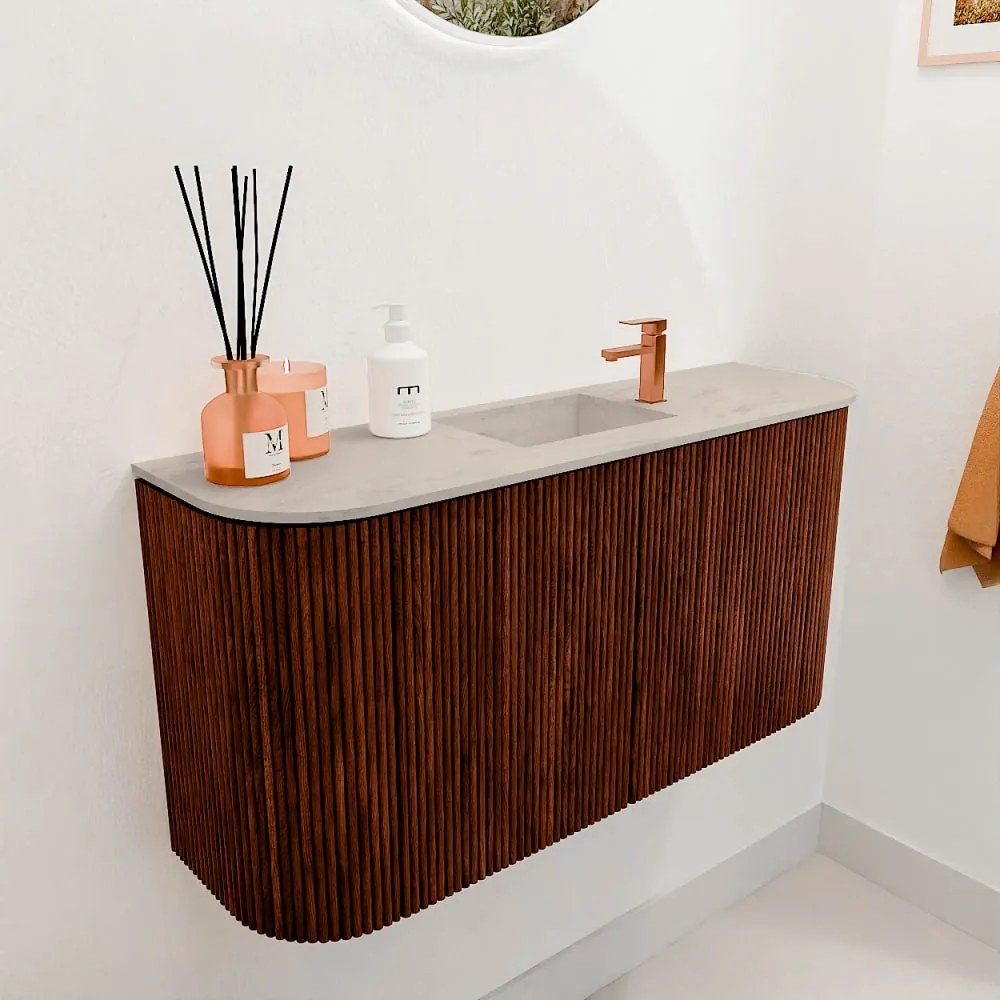 Mondiaz Joya DLux 85cm toiletmeubel ronding links/rechts ruby met wastafel faye midden 1 kraangat opalo