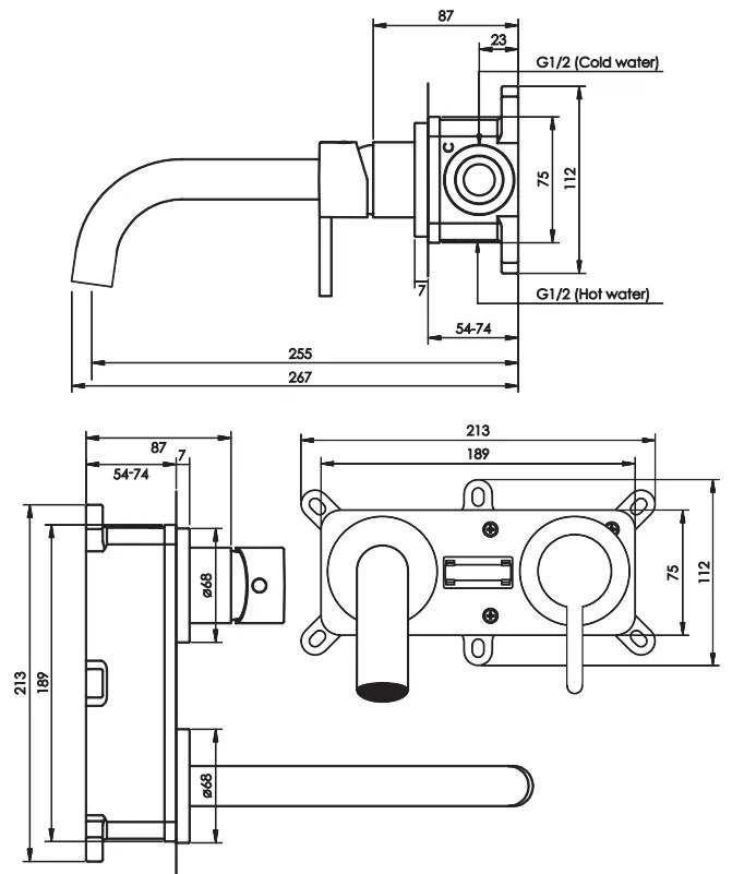 Brauer Gunmetal Edition ColdStart wastafelkraan inbouw gebogen uitloop en rozetten model E1 gunmetal geborsteld PVD