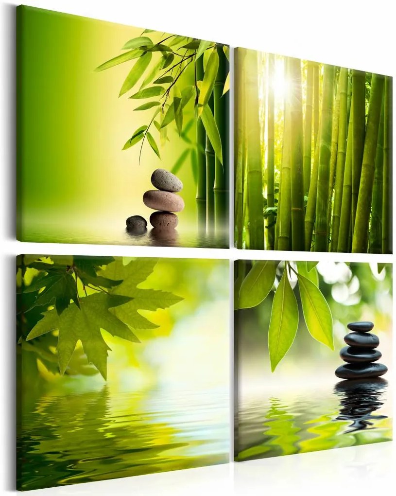 Schilderij - 4 keer Zen, Groen, 4luik